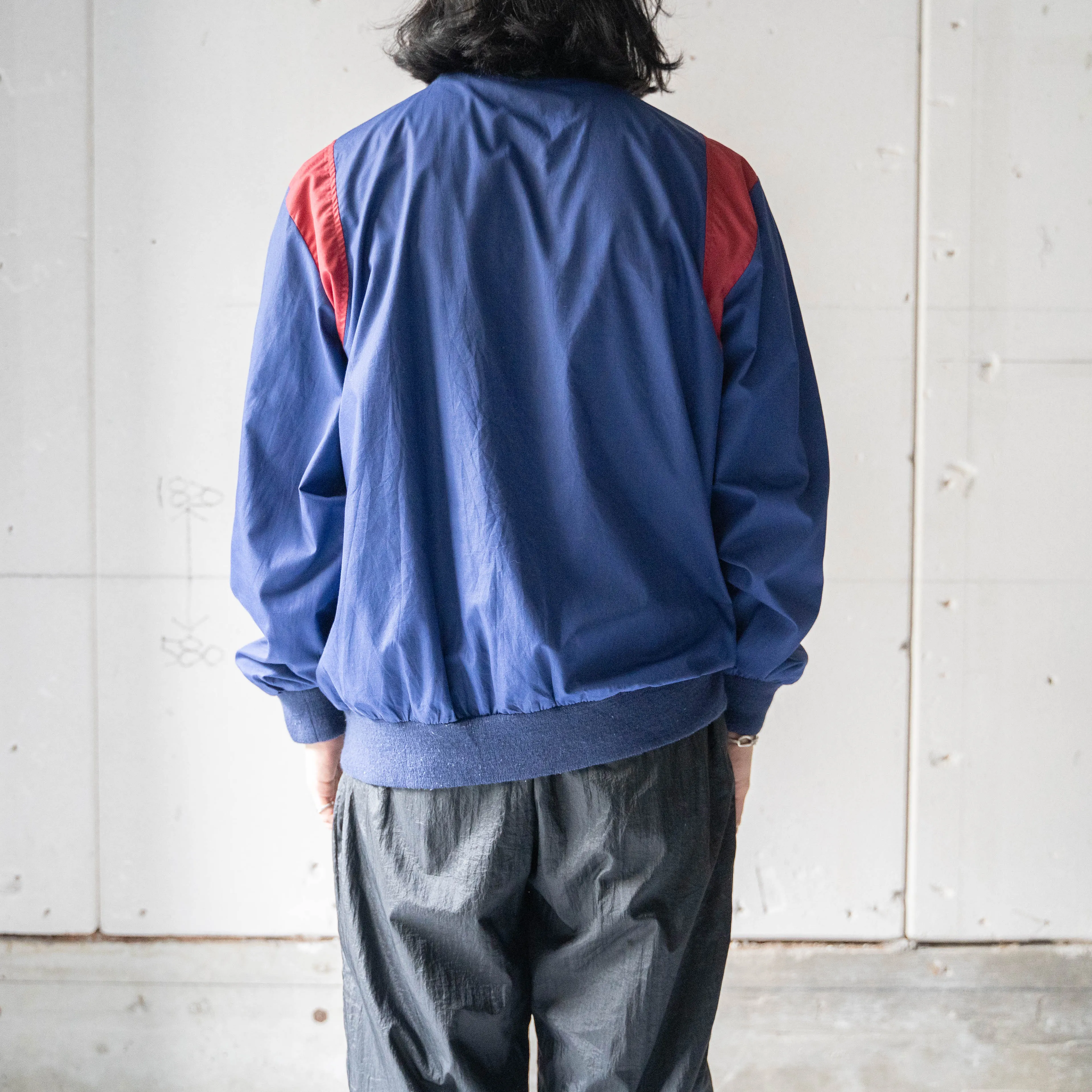 around 1980s 'SPALDING' navy × red half zip smock