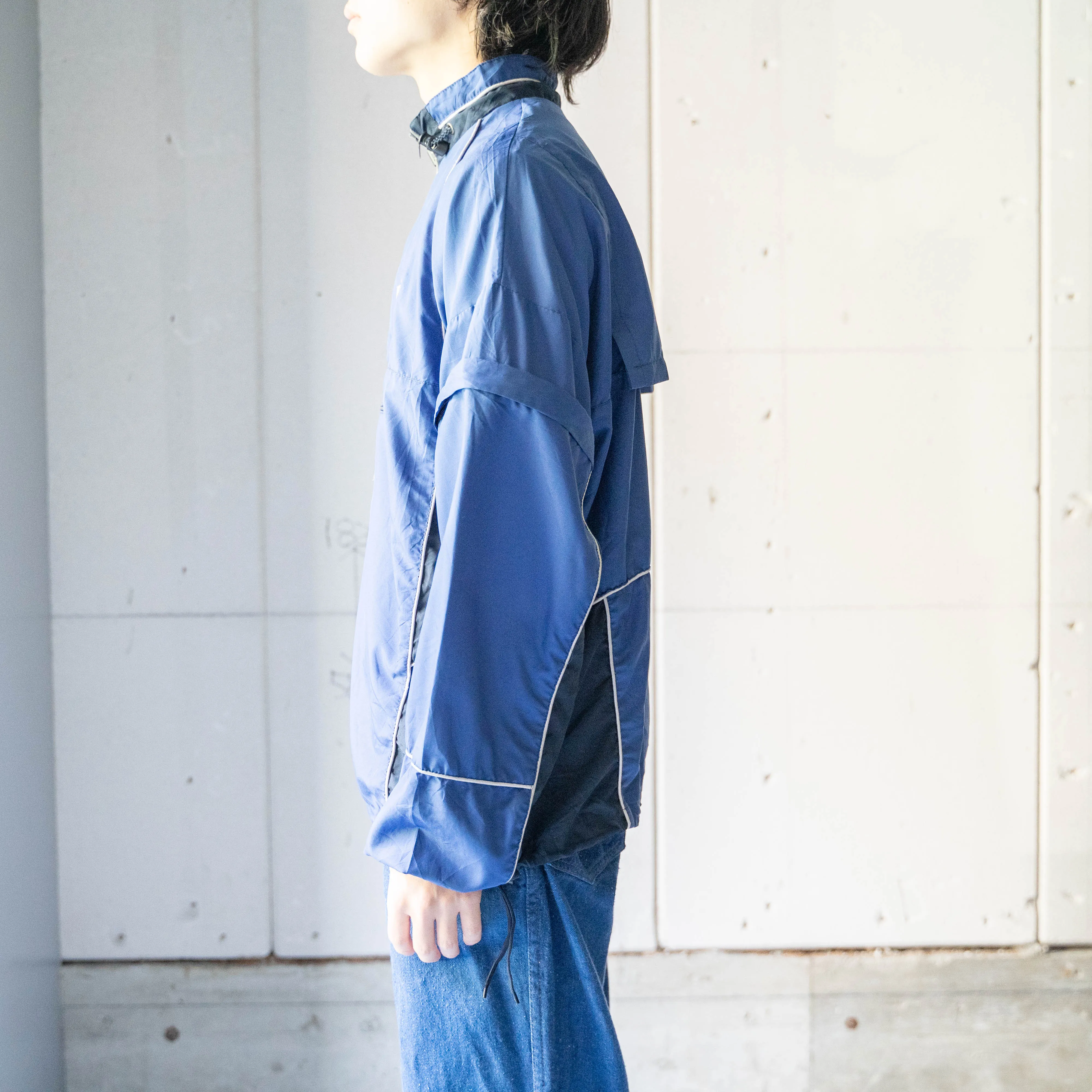 around 1990s Sweden blue × black half zip runners smock -detachable-