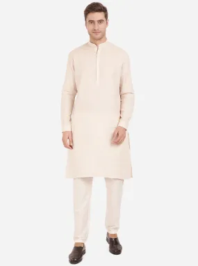 Beige Self Textured Regular Fit Modi Kurta | JadeBlue