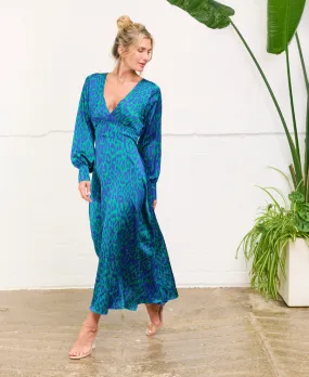 Blue Leopard Printed Maxi Dress