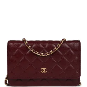 Chanel Classic Wallet On Chain WOC Burgundy Caviar Gold Hardware