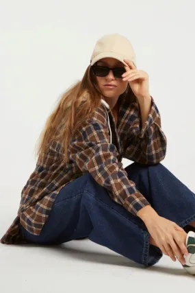 CHECKERED OVERSIZED SHIRT - BROWN