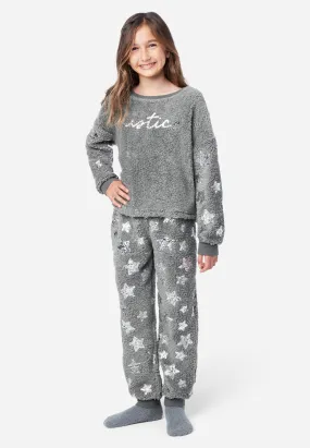 Faux Sherpa Patterned Pajama Set