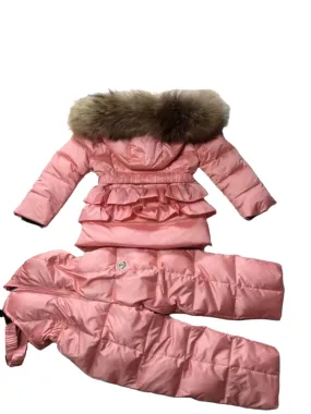 Girls Duck Down Real Fur Snow Suit Parker Jacket and trousers Blush Pink