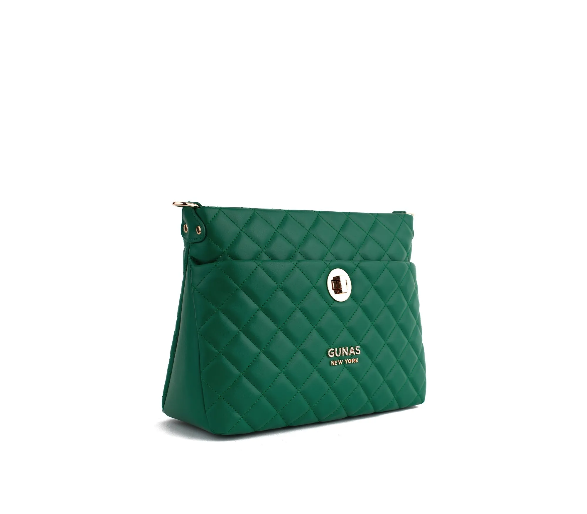 Gunas New York Koi Green Quilted Vegan Leather Shoulder Bag