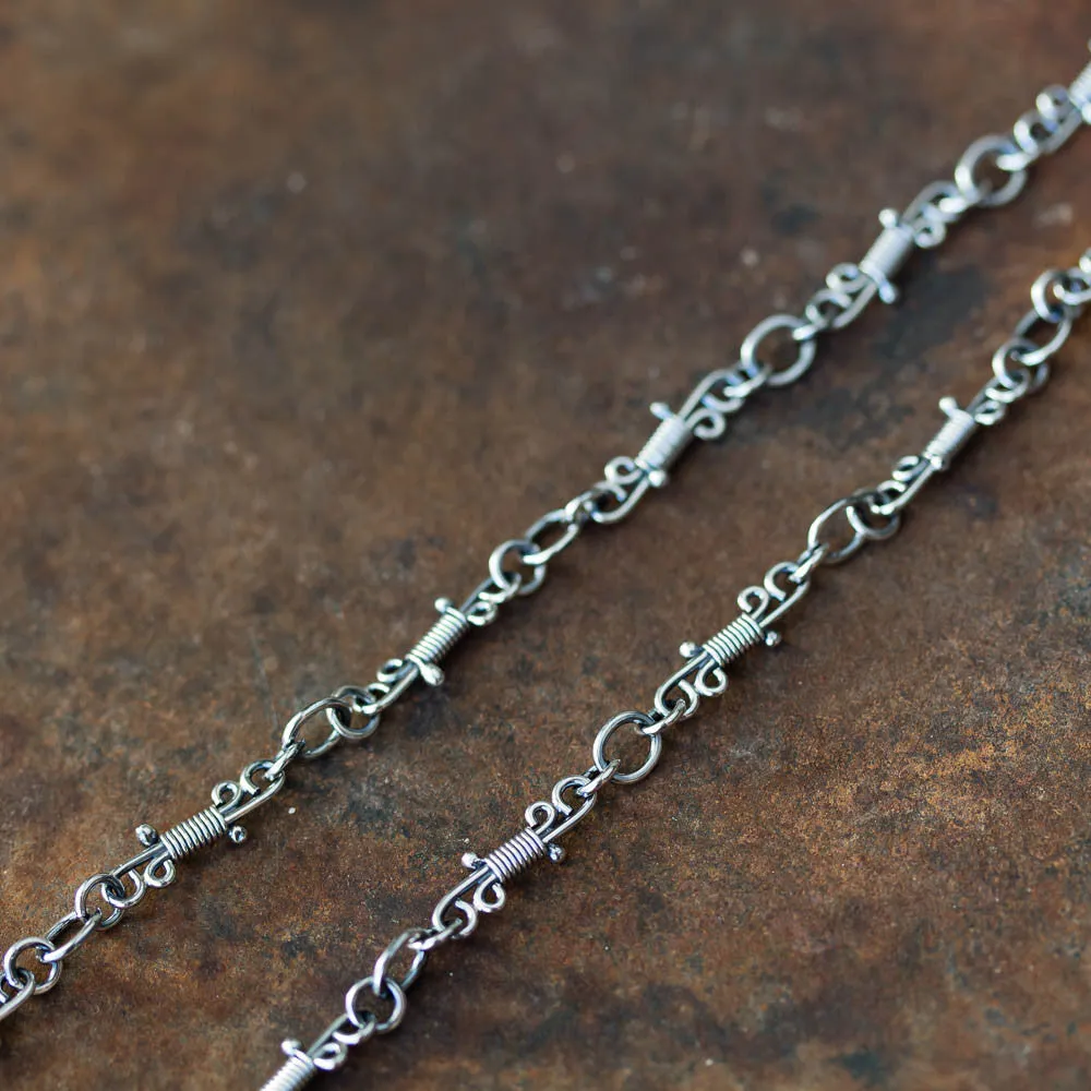 Handmade Wire Wrapped Silver Links Chain, Sterling Silver