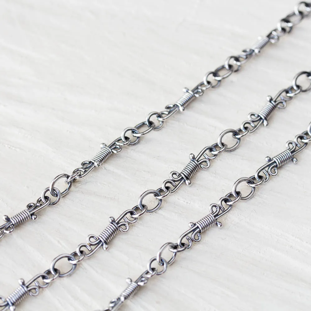 Handmade Wire Wrapped Silver Links Chain, Sterling Silver