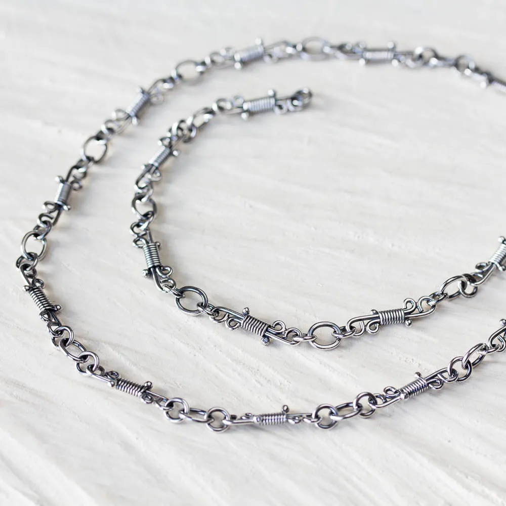 Handmade Wire Wrapped Silver Links Chain, Sterling Silver