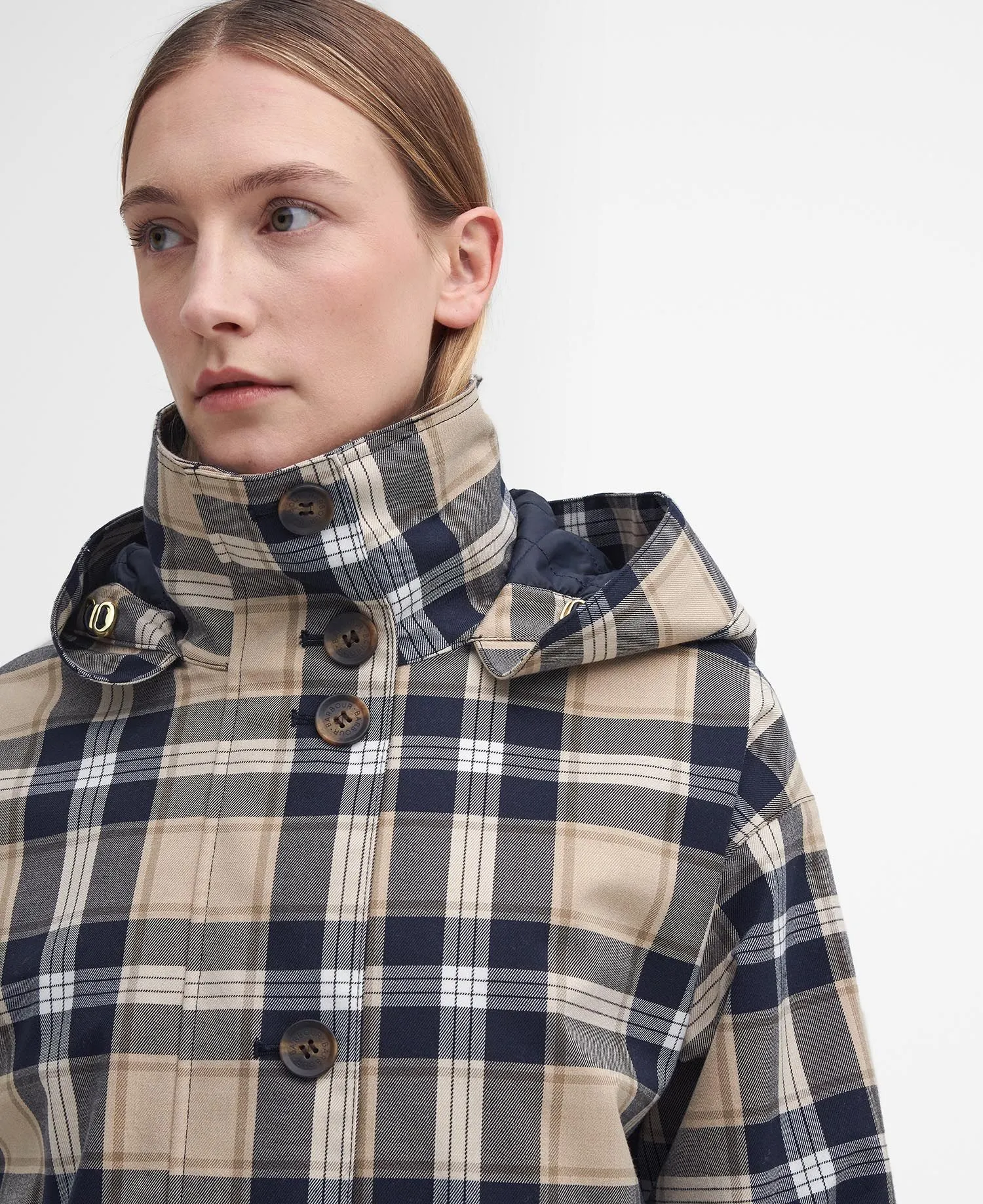 Iris Tartan Waterproof Jacket White Pepper Navy Check