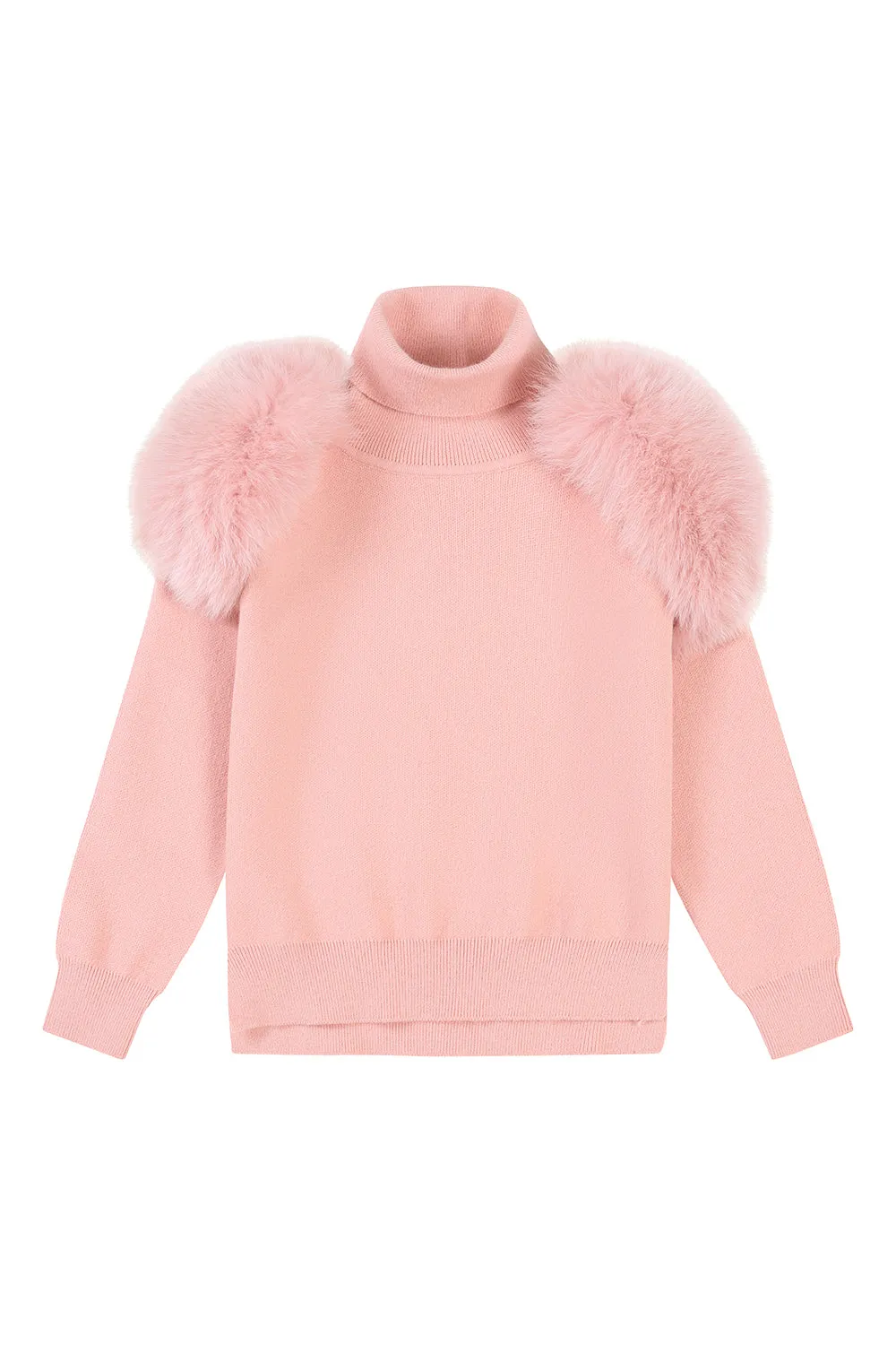 Knitted sweater set with fur shoulder - PINK