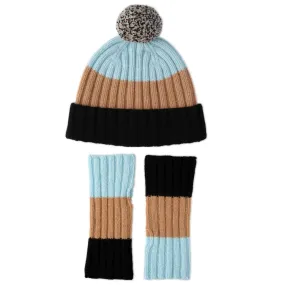 Ladies Chunky Knit Pom Pom Hat and Mitten Set | Gala | Lomond Lambswool - Black