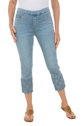 Laser Cut Hem Denim Crop Pant