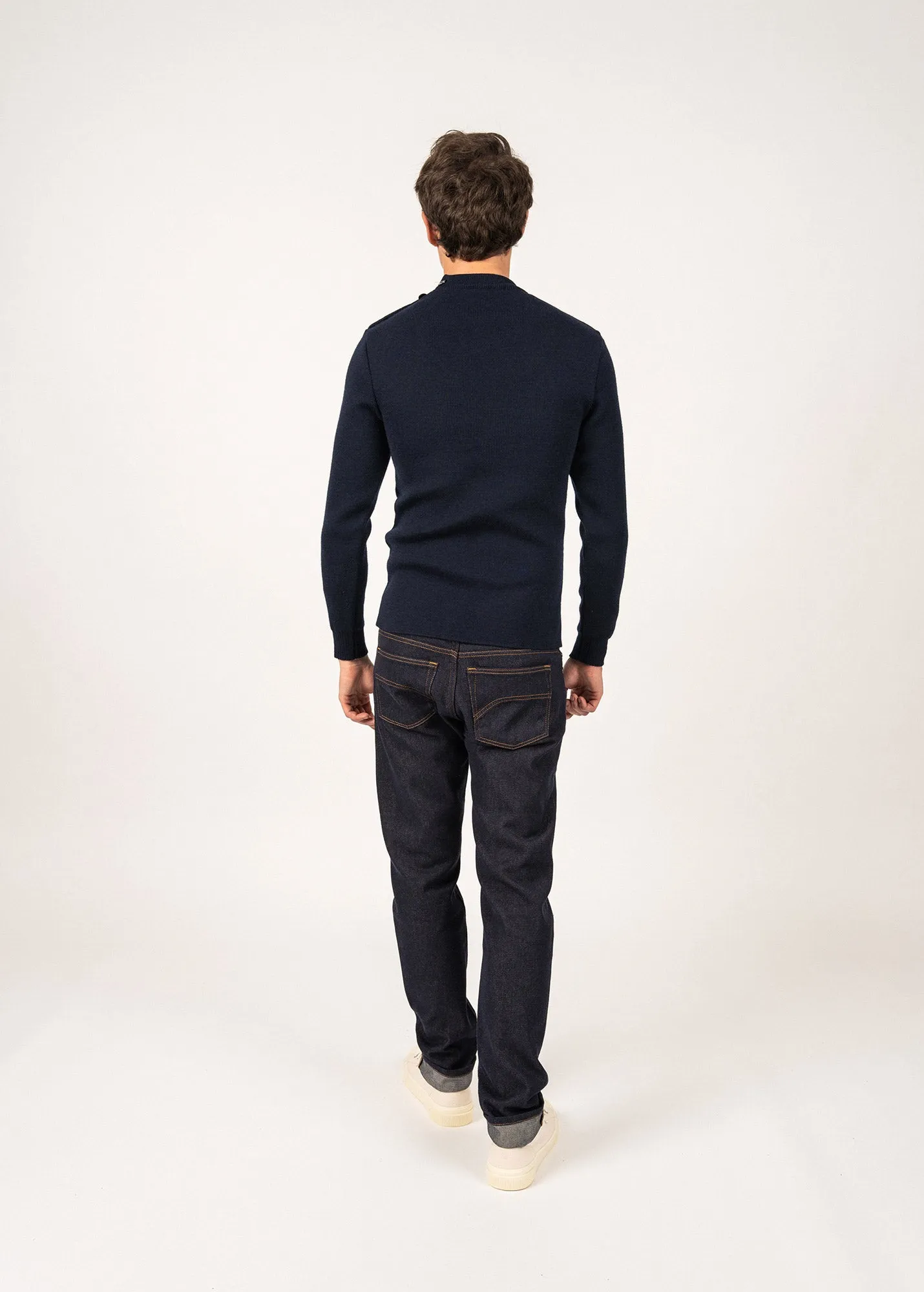 MATELOT - Wool Fisherman Sweater with Button Shoulder | Slim Fit (NAVY)