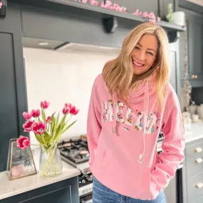 Pink Floral Hello Cowl Neck Hoodie