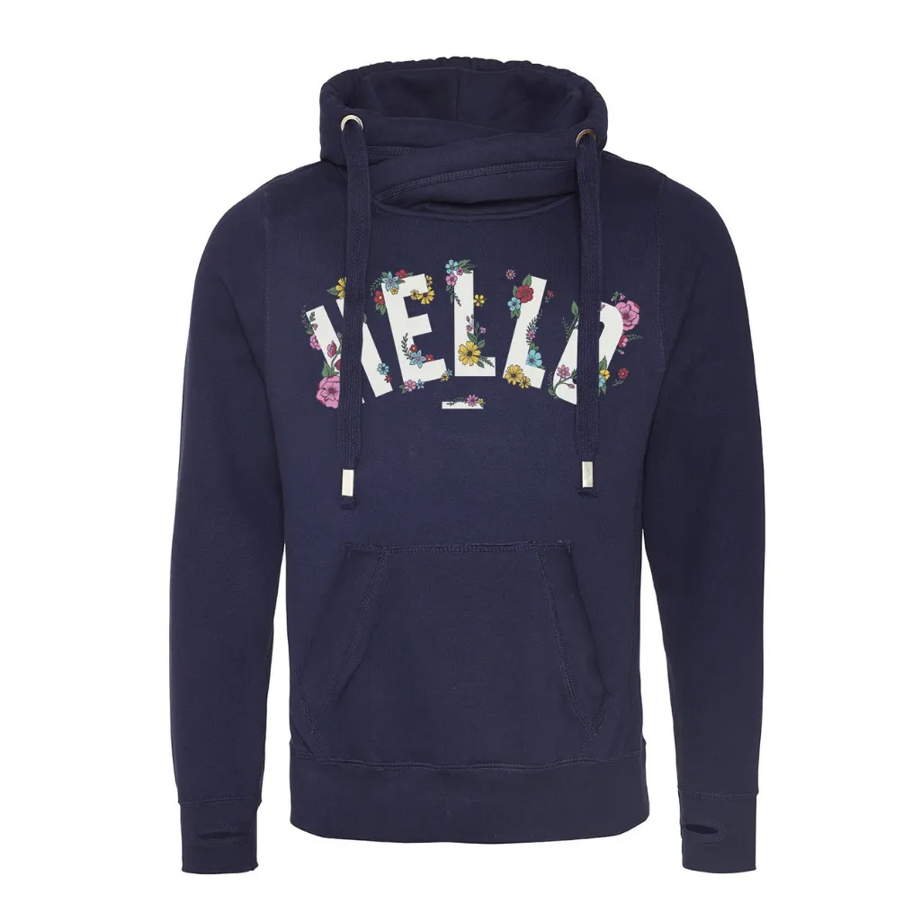 Pink Floral Hello Cowl Neck Hoodie