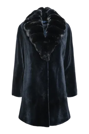 Reversible Fitted Sheared Mid Length Mink Fur Coat - Chinchilla Shawl Collar