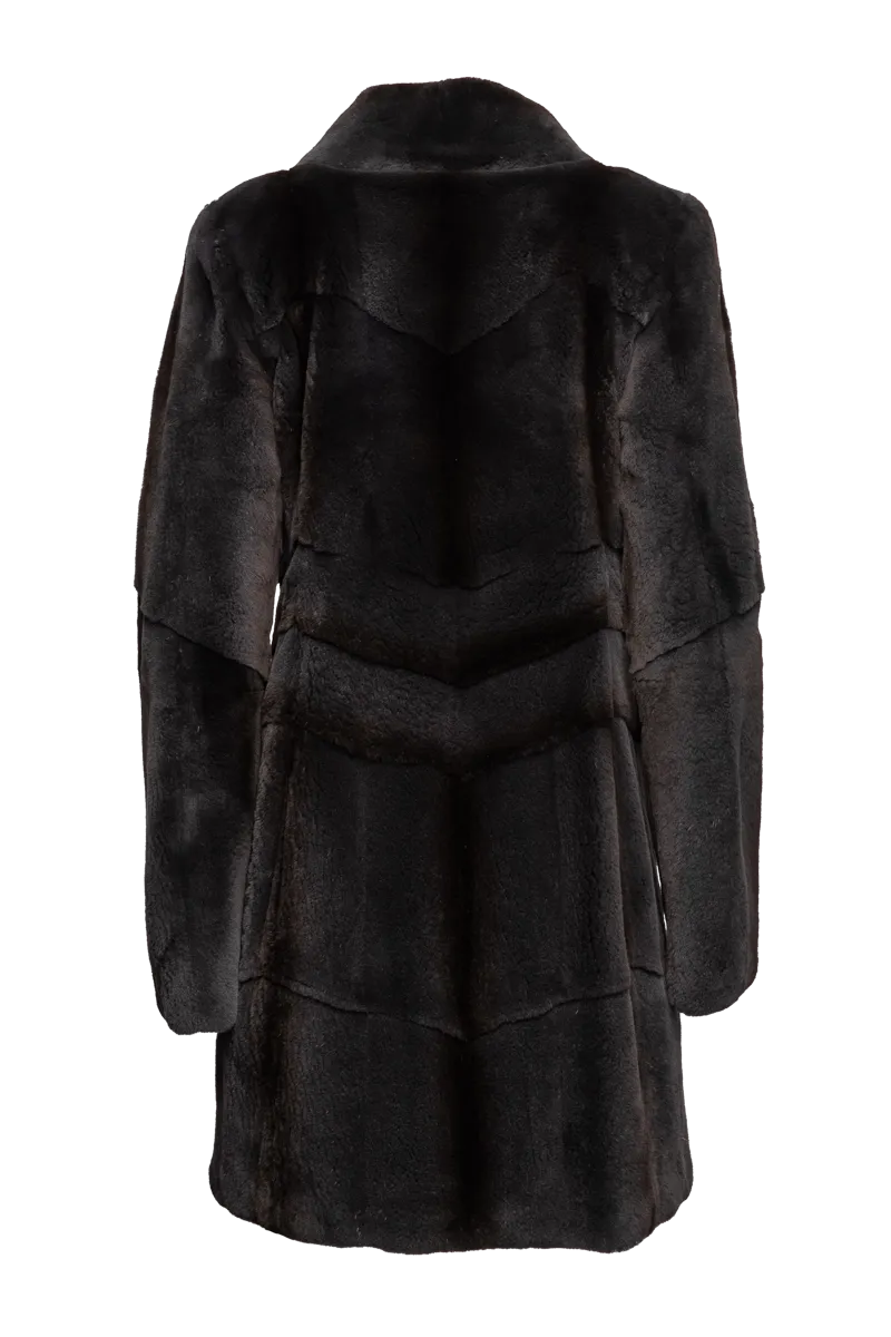 Semi Directional Charcoal Plucked Mid-Length Mink Fur Coat