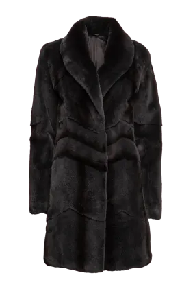 Semi Directional Charcoal Plucked Mid-Length Mink Fur Coat