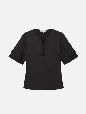 Tiered Ruffle Short Sleeve Blouse -- Black